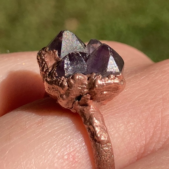 Amethyst Point Cluster Ring Electroformed sz 7 - Picture 3 of 15